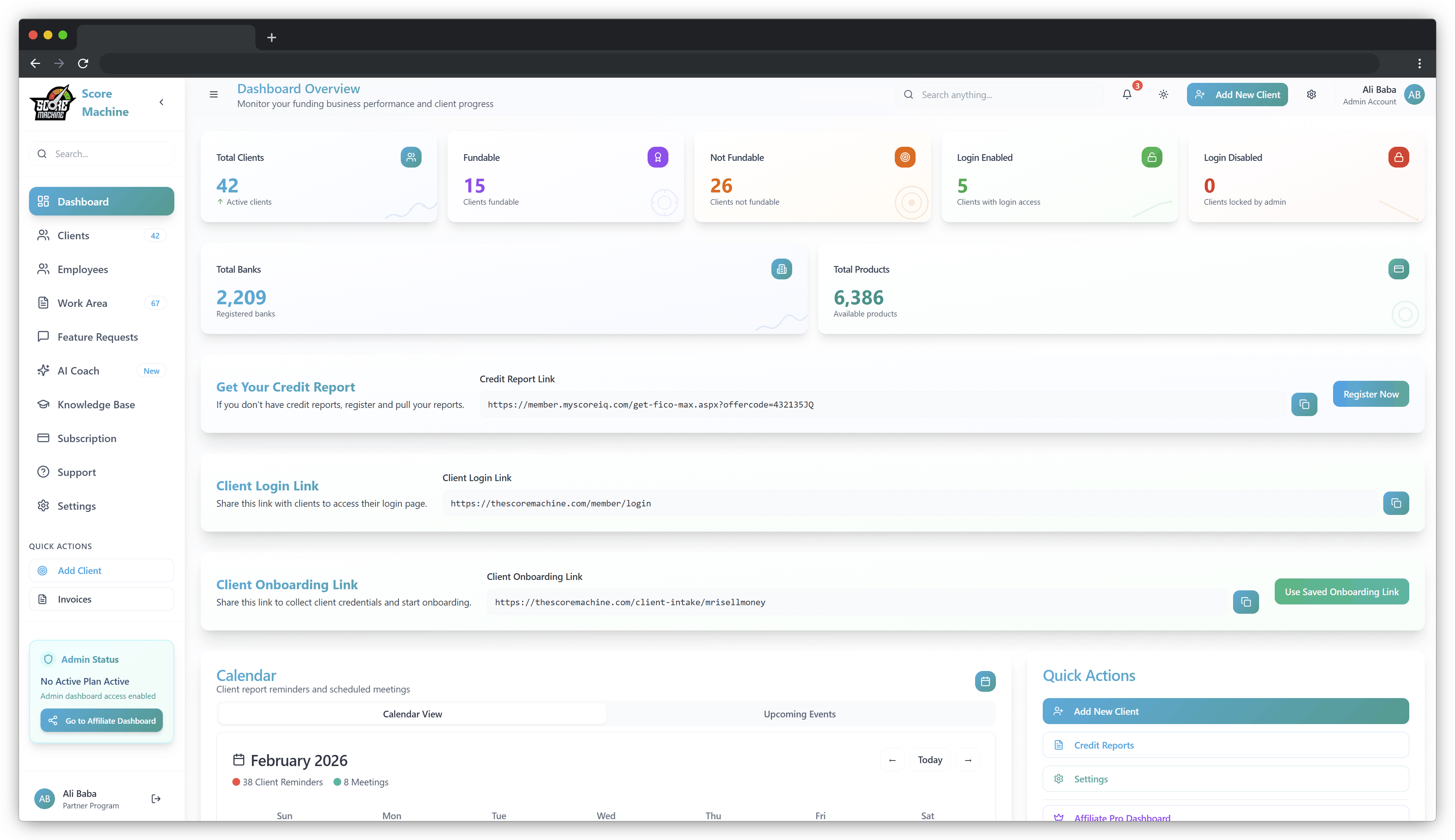 Score Machine Dashboard